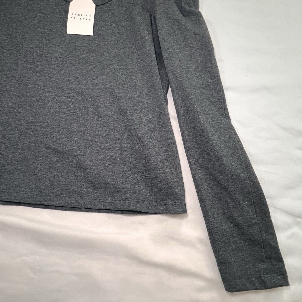 English Factory Top Size S Dark Gray Puff Long Sleeves Scoop Neck 100% Cotton - Picture 5 of 12